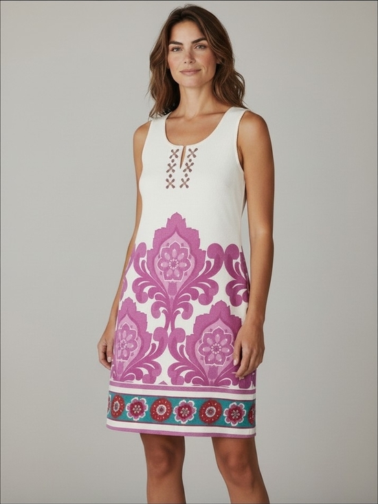 Laundry By Shelli Segal Dresses & Skirts - Laundry By Shelli Segal White Sleeveless Shift Dress With Pink Medallions Size 8